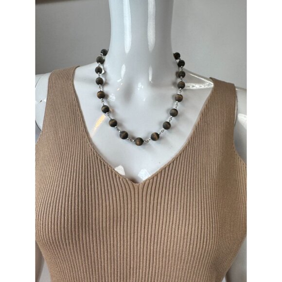 Rustic Wooden Bead Necklace With Metal Chain & Lobster Clasp - Picture 15 of 16